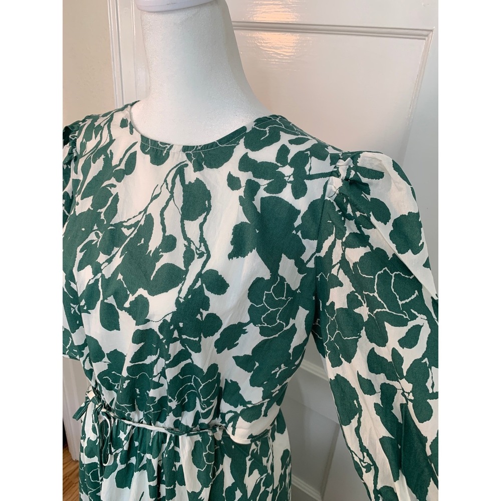 Green White Floral Garden Midi Wrap Dress Puff Sleeves Shea McGee Inspired SZ XL - Picture 12 of 16